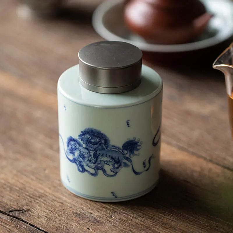 Boîte à thé Chinoise Premium Blanche et Bleue en Céramique