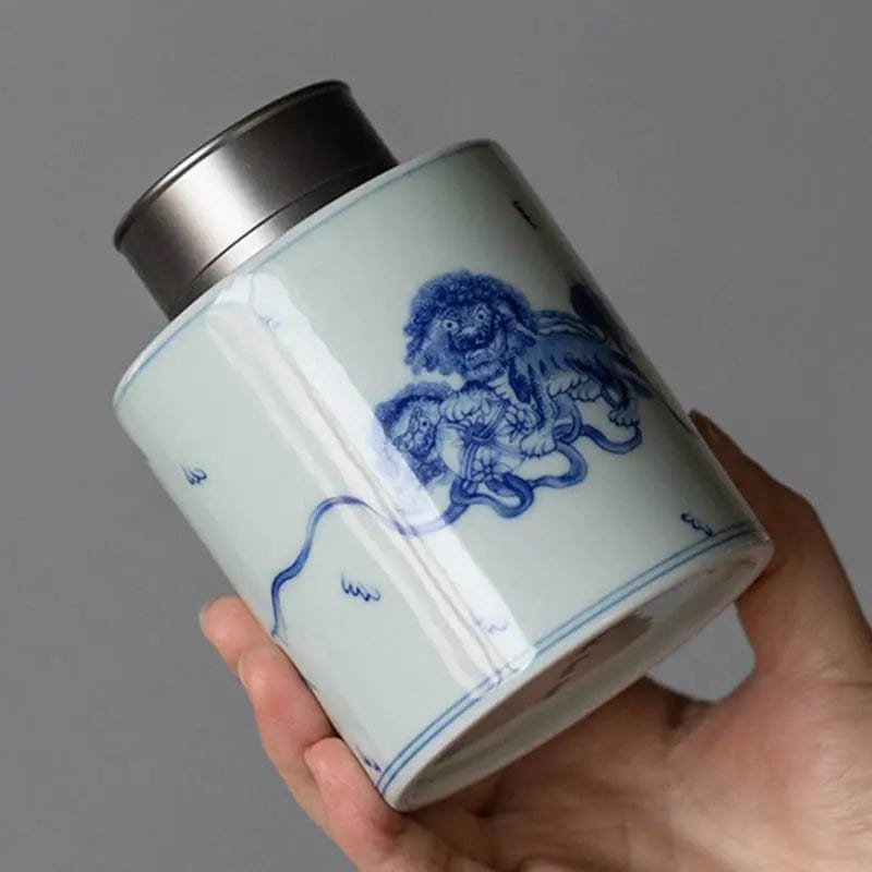 Boîte à thé Chinoise Premium Blanche et Bleue en Céramique