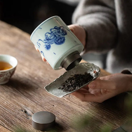 Boîte à thé Chinoise Premium Blanche et Bleue en Céramique