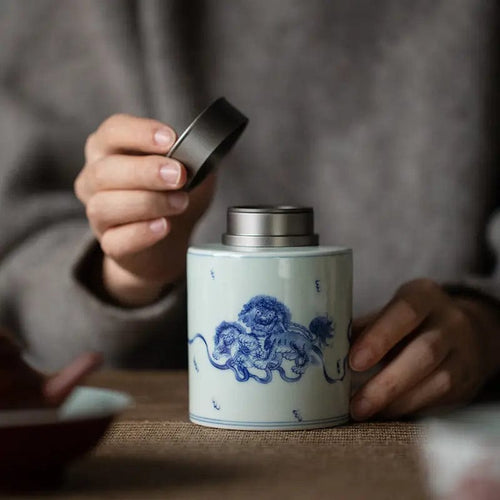 Boîte à thé Chinoise Premium Blanche et Bleue en Céramique