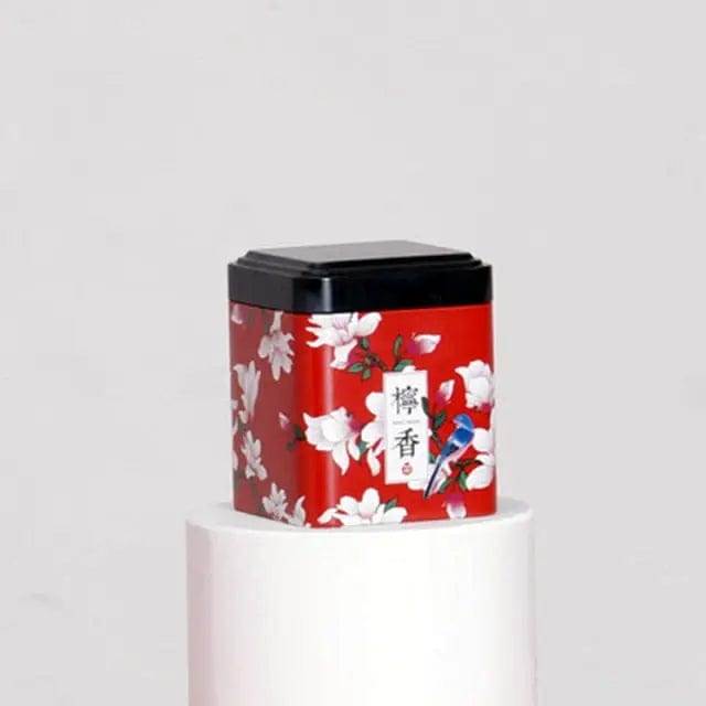 Boite à Thé Métal Rouge et Fleurs Blanches