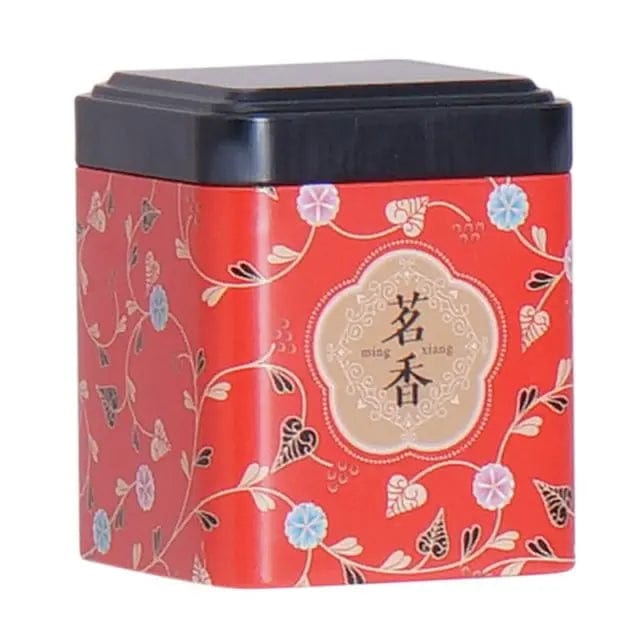 Boite à Thé Métal Rouge et Symboles Chinois