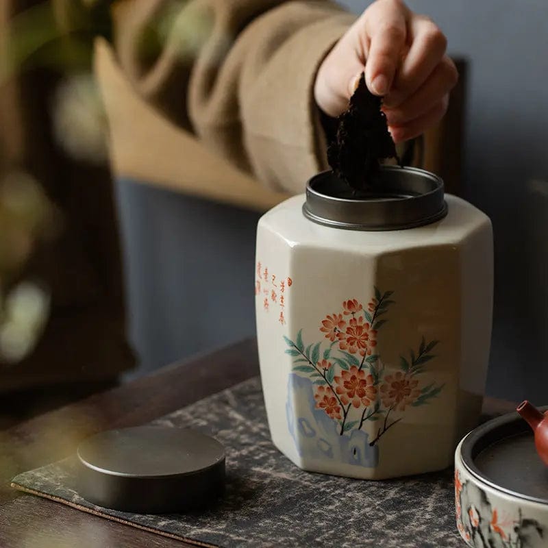 Boite à Thé Peinture Florale Haut de Gamme en Céramique 1000ml