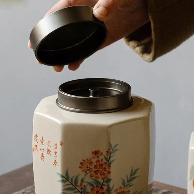 Boite à Thé Peinture Florale Haut de Gamme en Céramique 1000ml