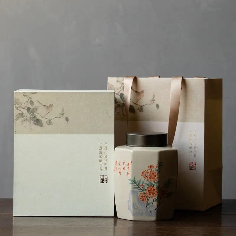 Boite à Thé Peinture Florale Haut de Gamme en Céramique 1000ml