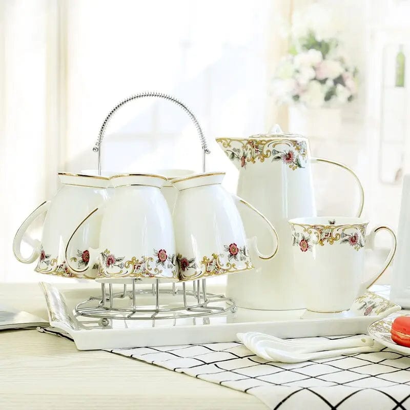 Service à thé Anglais Blanc et Élégant en Porcelaine