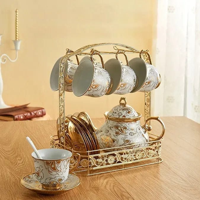 Service à thé Anglais en Porcelaine Blanc et Doré