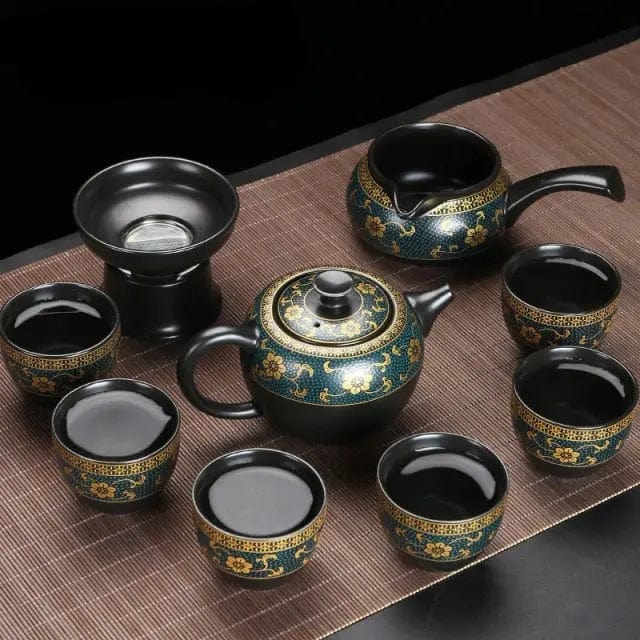 Service à thé Chinois Haut de Gamme Noir et Doré