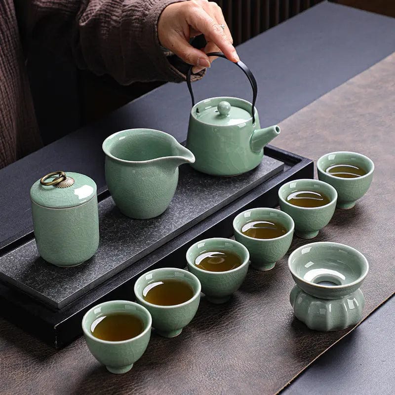 Service à thé Japonais Craquelé Vert Jade