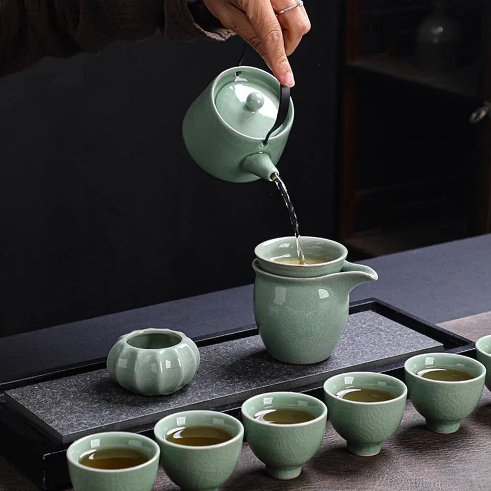 Service à thé Japonais Craquelé Vert Jade