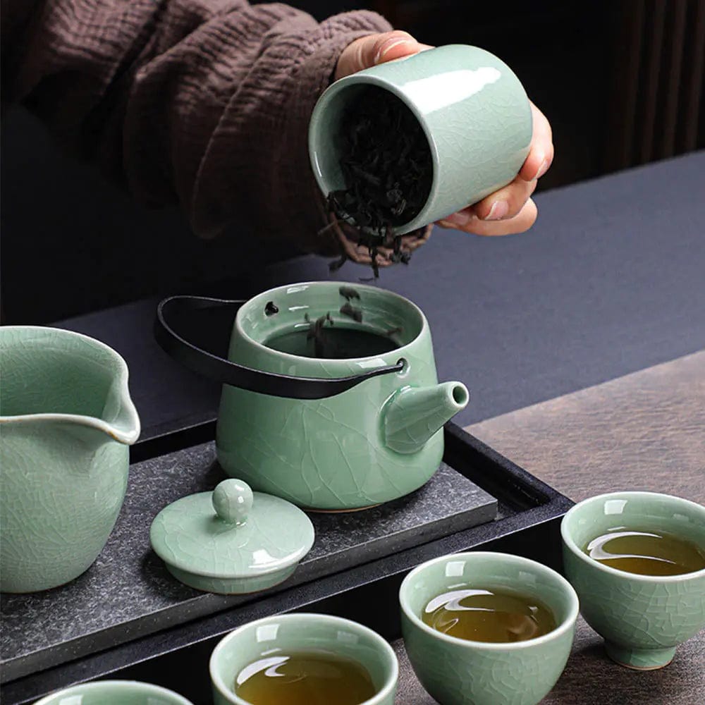Service à thé Japonais Craquelé Vert Jade