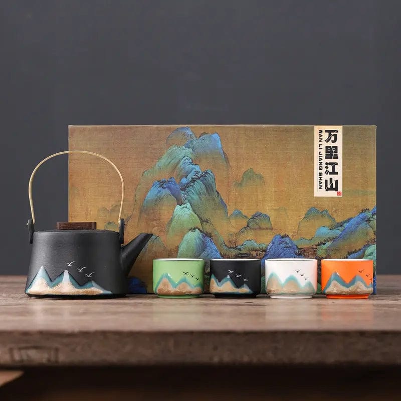 Service à thé Japonais en Céramique Motifs Montagnes
