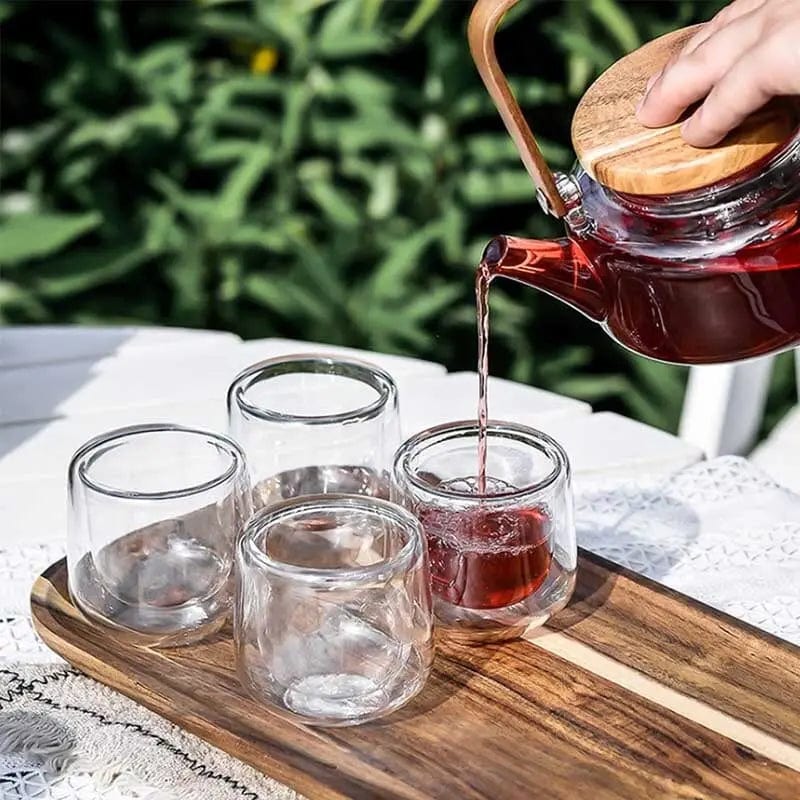 Service à thé Scandinave en Verre et Bois d'Acacia 600ML