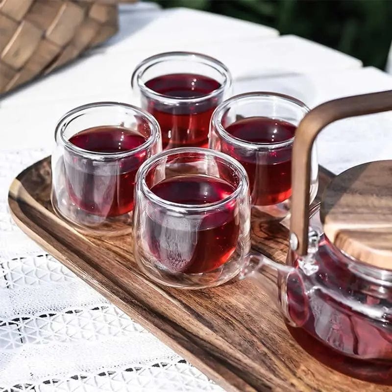 Service à thé Scandinave en Verre et Bois d'Acacia 600ML
