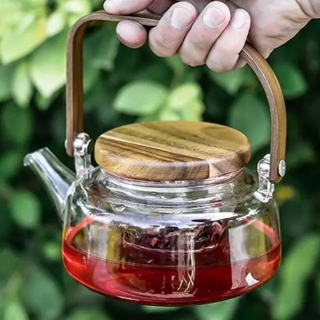 Service à thé Scandinave en Verre et Bois d'Acacia 600ML