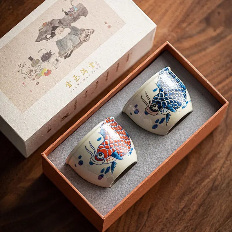 Tasse à Thé en Porcelaine Motif Carpe 120ml