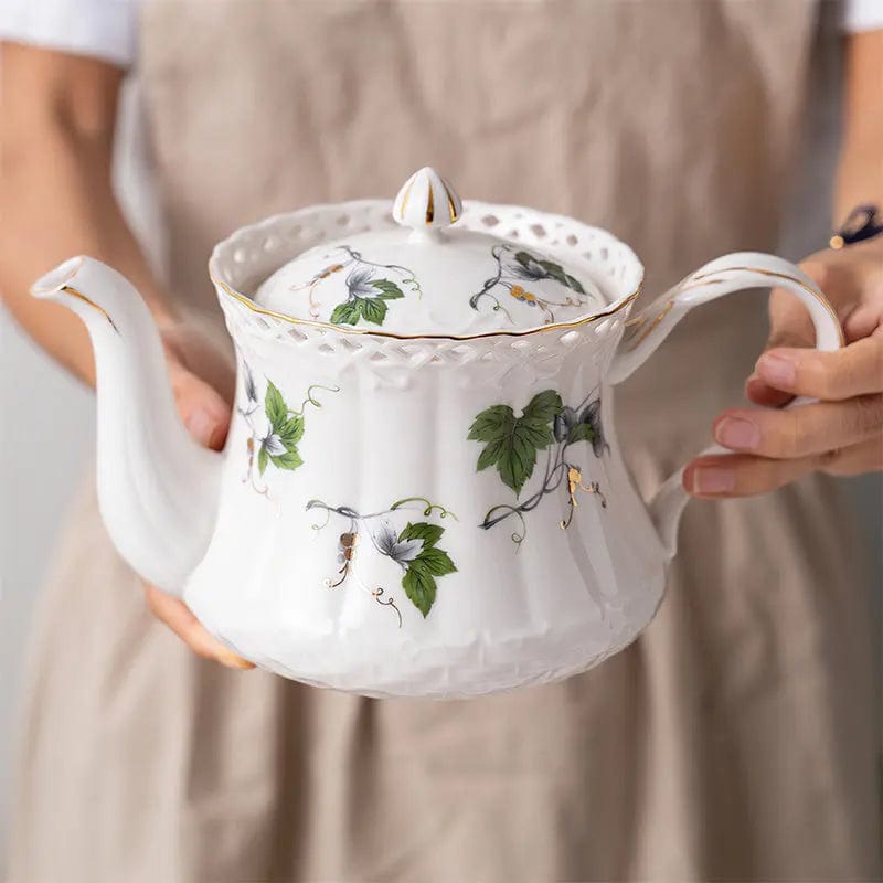 Théière Anglaise Blanche en Relief Porcelaine 850ML