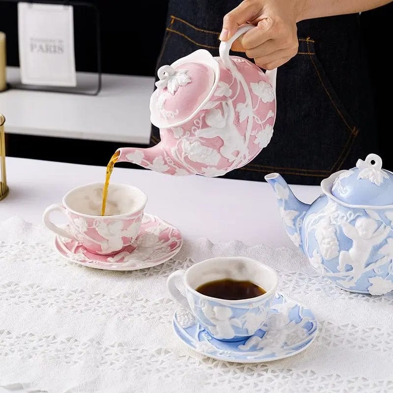 Théière Anglaise en Porcelaine Bleue et Rose 1L