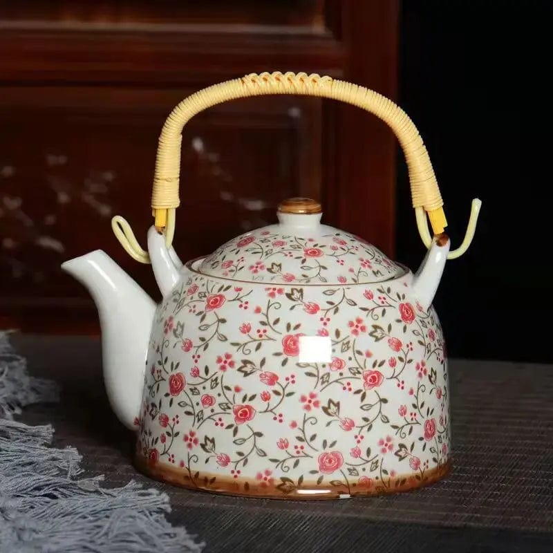 Théière Chinoise en Porcelaine Fleurs Rouges 900ML