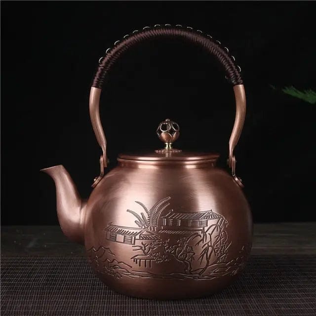 Théière Chinoise Ronde en Cuivre Champs 1.5L