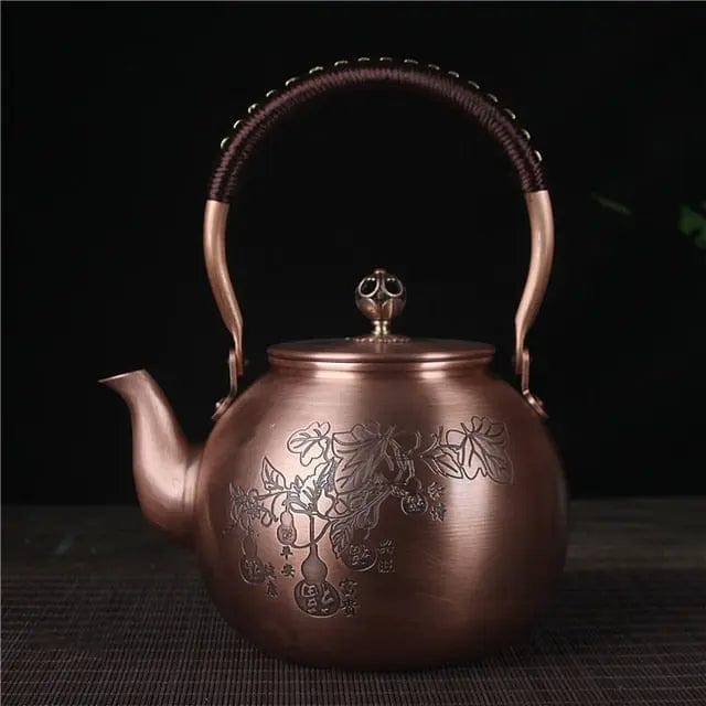 Théière Chinoise Ronde en Cuivre Feuilles 1.5L
