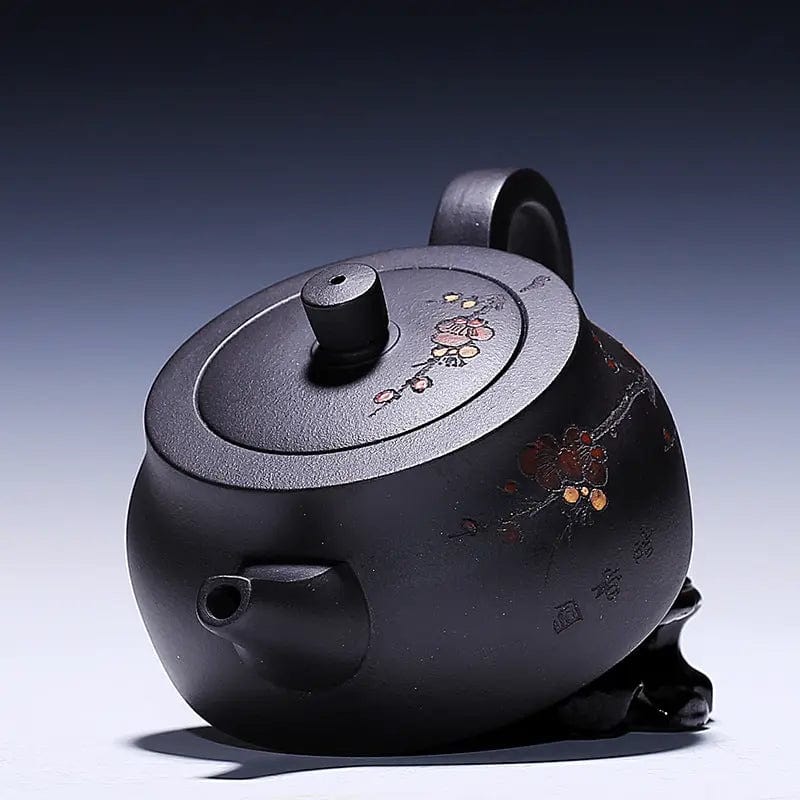 Théière Chinoise Yixing Noire à Fleurs en Argile 200ML