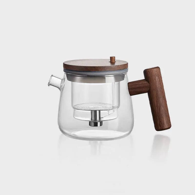 Théière en Verre et Bois avec Infuseur à bouton 400ml