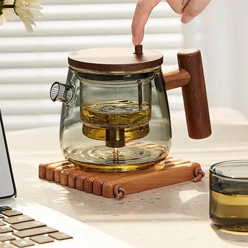 Théière en Verre et Bois avec Infuseur à bouton 400ml