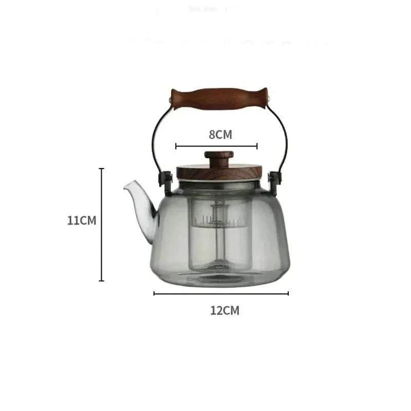 Théière en Verre et Bois Grise Transparente 900ml