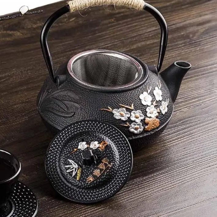 Théière Japonaise en Fonte Fleurs Blanches 800ML