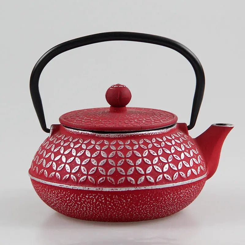 Théière Japonaise en Fonte Rouge Motifs Cercles 600ml