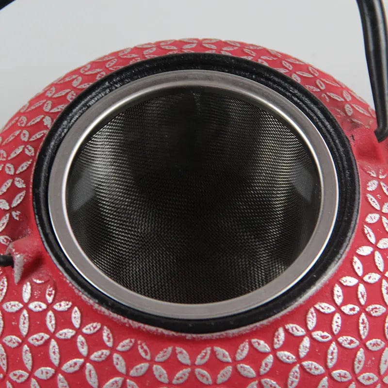 Théière Japonaise en Fonte Rouge Motifs Cercles 600ml