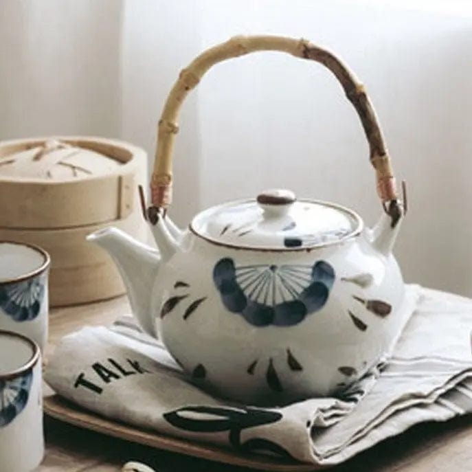 Théière Japonaise en Porcelaine Blanche et Bleue 500ML