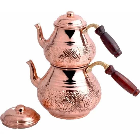 Théière Turque en Cuivre Double Étage et Motifs